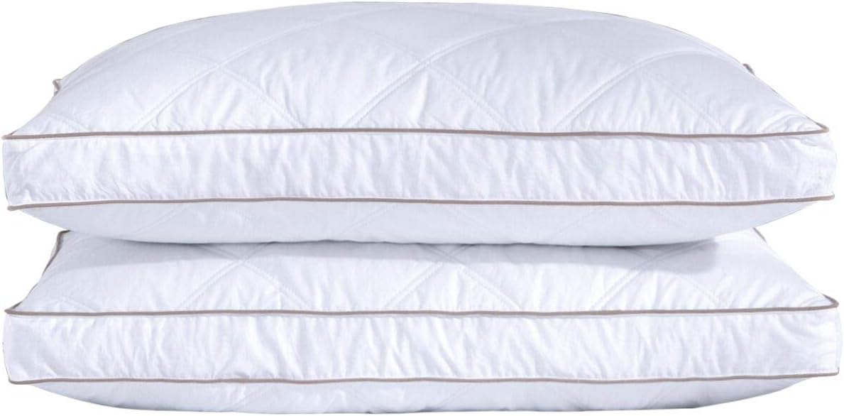 puredown® Goose Feathers and Down Pillow for Sleeping Hotel Collection Bed Pillows, Gusseted, Queen, Set of 2