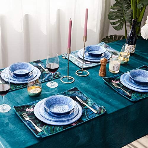 12 Pcs Blue Melamine Dinnerware Set, Shatterproof and Dishwasher Safe, Ideal for Indoor and Outdoor Use