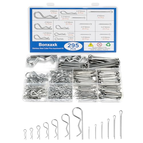 50 Pcs Cotter Pins Assortment Kit R Clips retaining pin | Heavy Duty R Clips Hardware Pins, 5 Sizes Spring Fasteners, Hitch Pin for Trailer Locking