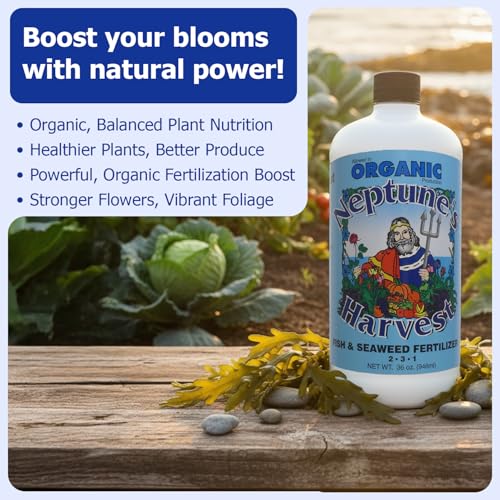 Neptune's Harvest Fish & Seaweed Liquid Fertilizer (2-3-1) - 36oz Bottle - Plant Food for Garden - Indoor & Outdoor Organic Plant Fertilizer for