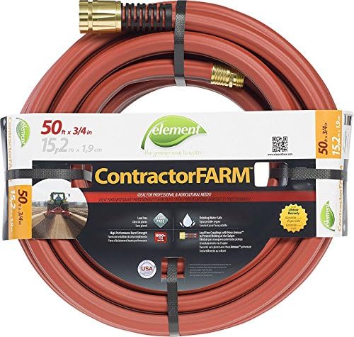 Element ContractorFARM Heavy Duty Watering Hose, 100' Length, 3/4" Diameter, 400+ PSI, Red