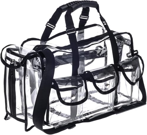 Professional Clear PVC Makeup Kits Organizer Make up Set Bag MUA Carry All Artist Transparent Vinyl Travel Cosmetic Bag with 6 External Pockets &