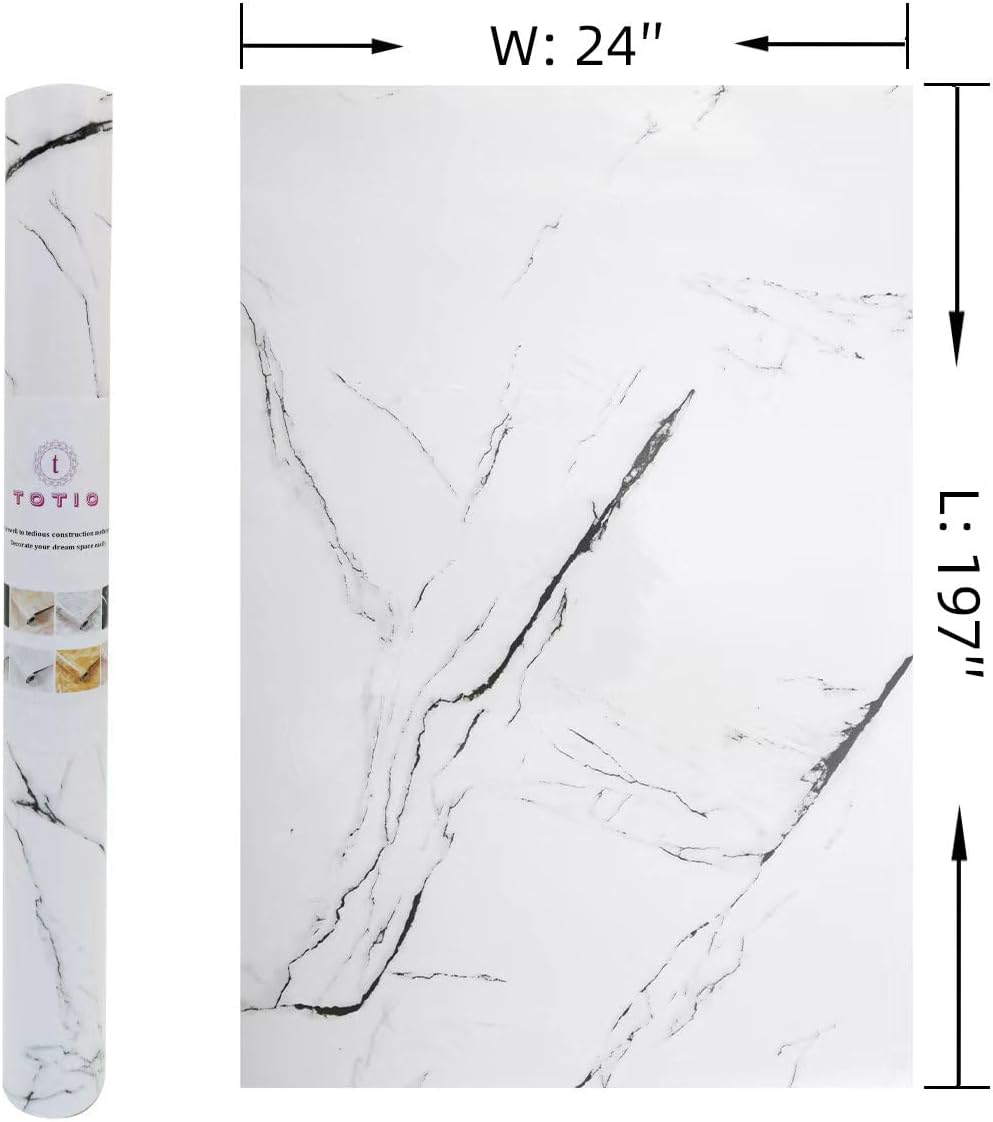 48x197inch Extra Wide Black White Marble Wallpaper Peel Stick Glossy Thick Waterproof Furniture Sticker Granite Look Contact Paper DIY Wall Sticker Self-adhesive Countertop Vinyl Wrap for Kitchen