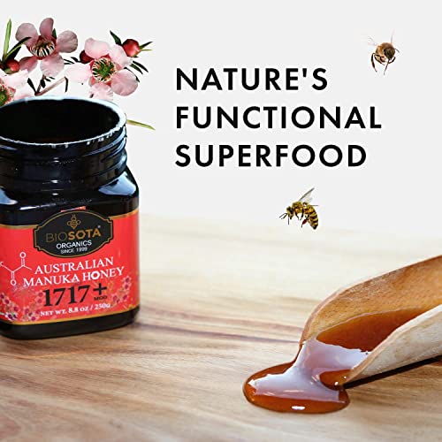 BIOSOTA Organic Manuka Honey MGO 1717+ - Medical Grade Manuka Honey from Australia NPA/ULF 31+, 100% Raw Unheated Pure Honey, 8.8oz (1717+)