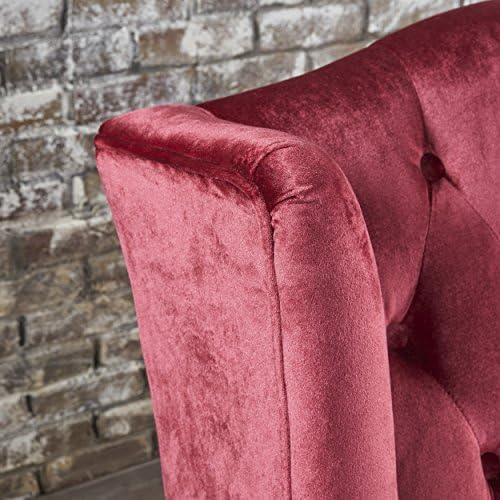 Christopher Knight Home GDFStudio Leona Modern Glam Tufted Velvet Wingback Loveseat, Wine and Dark Brown, 34.00 ''D x 50.25‘’W x 38.50'' H