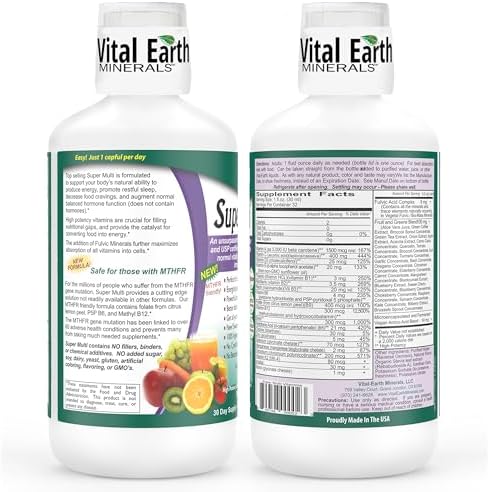 Vital Earth Minerals Super Multi – Liquid Multivitamins for Women, Men & Kids, Liquid Vitamins with Fulvic Acid for Better Absorption, MTHFR Support