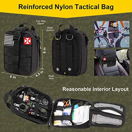 Survival First Aid Kit, 248PCS Survival Tools Camping Essentials Tactical Gear Emergency Trauma Medical Supplies Packed in a MOLLE Pouch, Saber Card