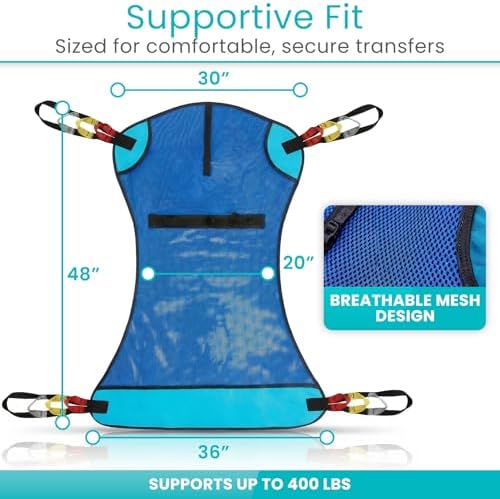 Vive Patient Lift Sling - Mesh Transfer Sling for Showering & Home Use | Full Body Hoyer Lift Pad for Elderly, Disabled