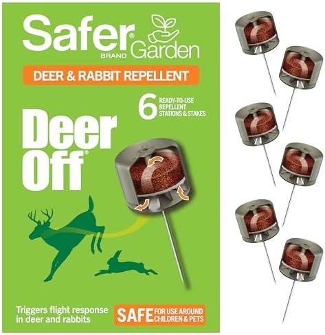Safer Brand Deer-Off Repellent Stations, 6-Pack, Deer and Rabbit Repellent | 90-Day Coverage up to 192 Sq Ft, Animal Deterrent Stakes