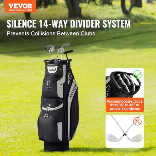 VEVOR Golf Cart Bag with 14 Way Organizer Divider Top, Premium Cart Bag with Stand, Durable Golf Bags with Handles & Dust Cover & Detachable Dual Strap for Men & Women