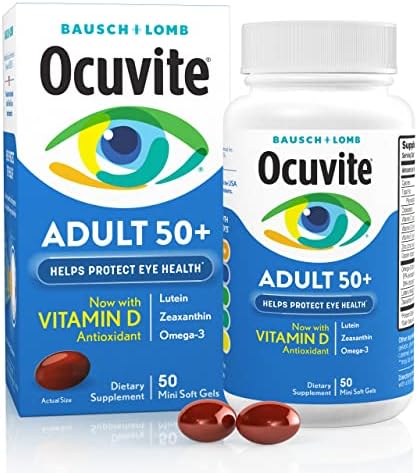 Ocuvite 50+ Eye Vitamin & Mineral Supplement, Multivitamin for Vision & Ocular Health with Omega-3, Zinc, Vitamins C & E, Lutein & Zeaxanthin, Zinc Supplements for Women and Men, 50 Softgels