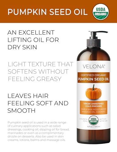 velona Pumpkin Seed Oil USDA Certified Organic - 32 fl oz | 100% Pure and Natural Carrier Oil | Unrefined, Cold Pressed | Cooking, Face, Hair