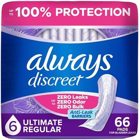 Always Discreet Adult Incontinence Pads for Women, Drier, 6 Drop Long Length, Extra Heavy Absorbency, Pads for Bladder Control Management, Bladder Leaks, & Postpartum Pads, 45ct
