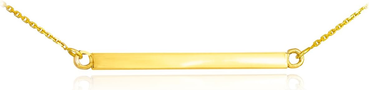 14K Yellow Gold 1-1/4" Horizontal Bar Style Pendant Rolo Chain Necklace - Choice of Chain Length