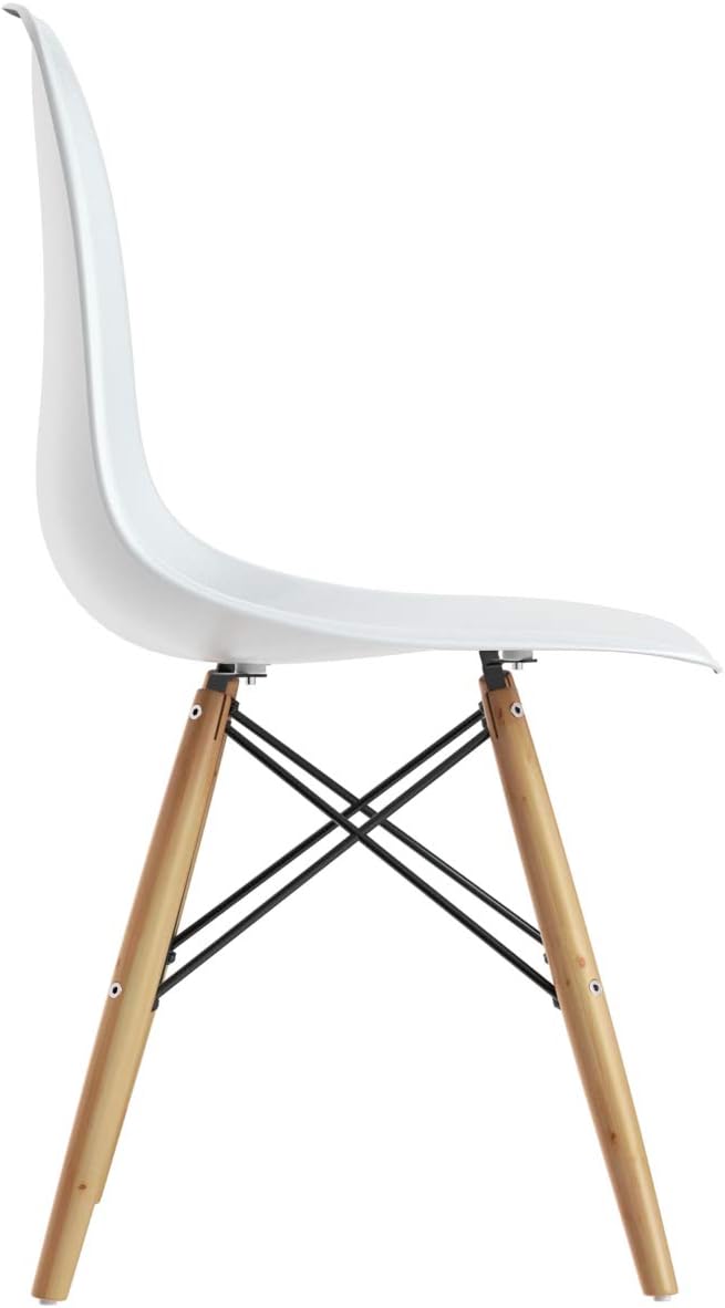 GIANTEX Dining Chairs Set of 2 White, Pre Assembled Dining Room Chairs | Mid Century Modern Kitchen Chairs with Wood Legs, Armless Plastic Dining Side Chair for Kitchen, Living Room