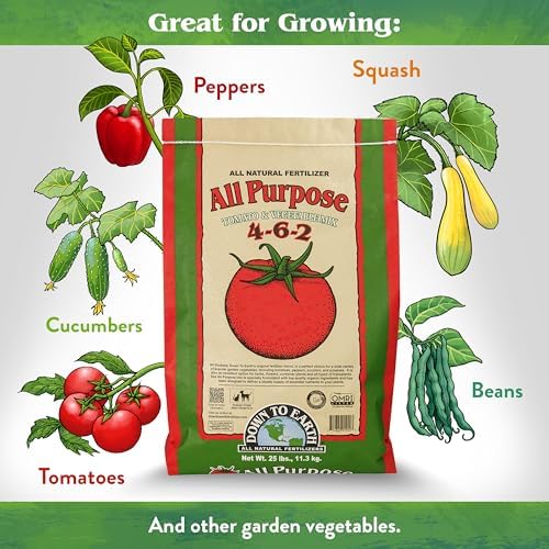 Down To Earth All Natural Fertilizers Organic All Purpose - 4-6-2, 25 lb | Plant Food for Tomatoes, Peppers, Eggplant, Squash, Herbs, Flowers