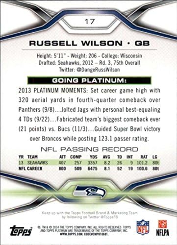 2014 Topps Platinum #17 Russell Wilson Seahawks NFL Football Card NM-MT