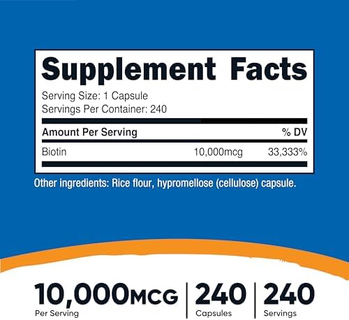 Nutricost Biotin (Vitamin B7) 10,000mcg (10mg), 240 Capsules, Quick Release | Vegetarian, Gluten Free, GMO-Free