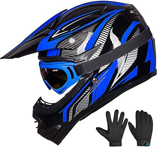 ILM Youth Kids ATV Motocross Helmet Goggles Sports Gloves Dirt Bike Motorcycle Off Road DOT Approved B07 (Youth-L, Matte Black)