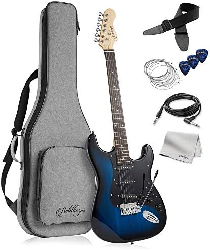 Ashthorpe 39-Inch Electric Guitar (Blue-Black), Full-Size Guitar Kit with Padded Gig Bag, Tremolo Bar, Strap, Strings, Cable, Cloth, Picks