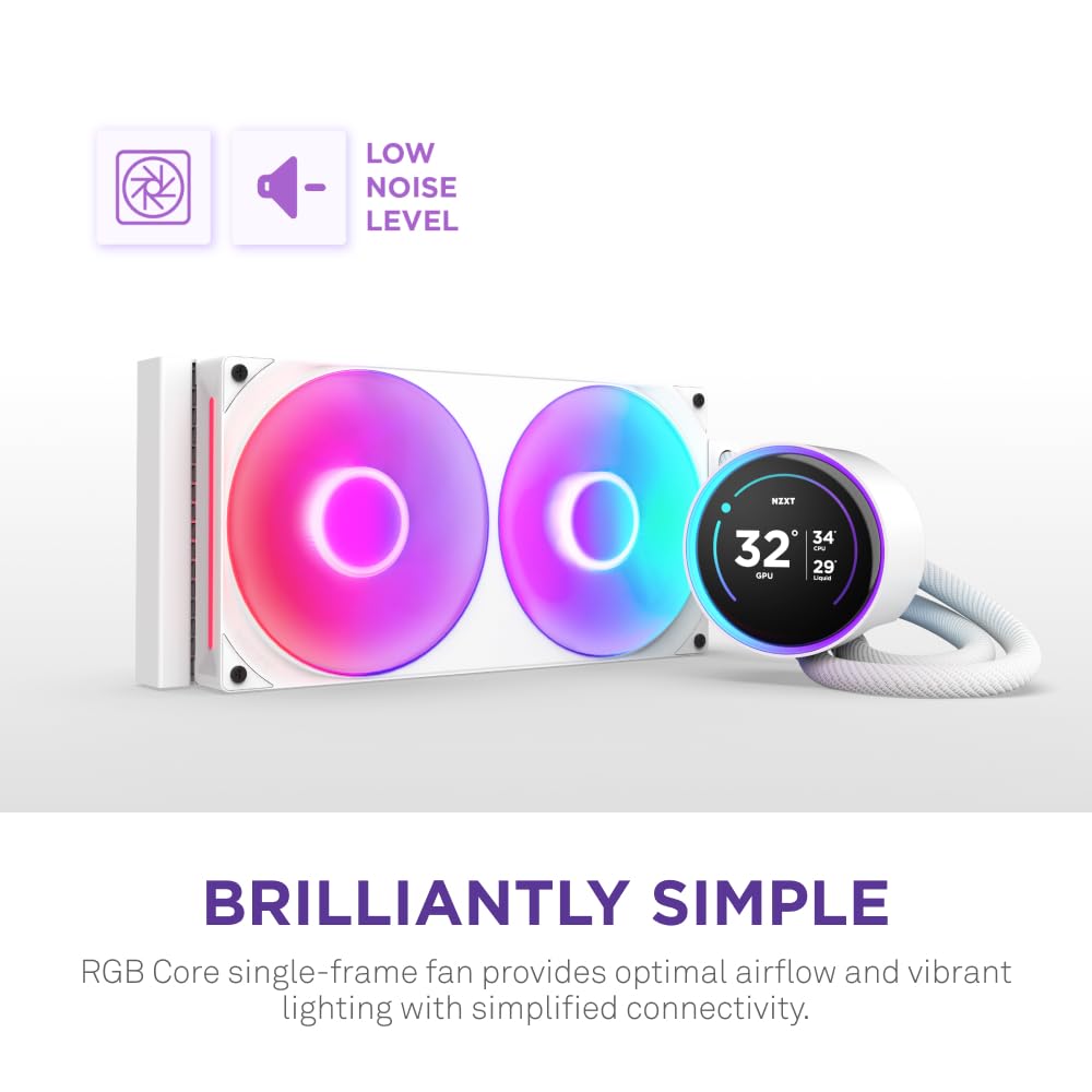 NZXT Kraken Elite 360 RGB - 360mm AIO CPU Cooler, LCD - White | 360mm RGB AIO with 2.36-inch LCD and F360 RGB Core fan. Flagship display cooling with synced RGB via CAM.