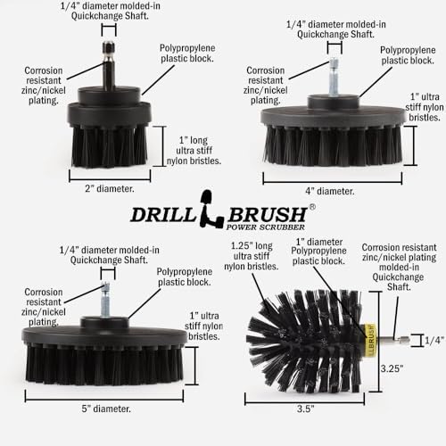 Drillbrush Electric Nylon Drill Brush Attachment Set for Bathroom Cleaning | Power Scrubber Brush Kit for Bathtub, Shower & Tile - Grout Cleaner Kit - All-Purpose Household Cleaning Brushes for Drill