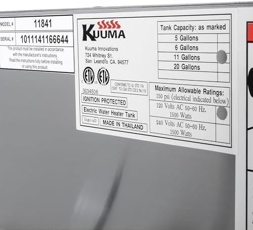 Camco 11841 Kuuma Water Heater with 120V Front Heat Exchange and Back Mount - 11 Gallons