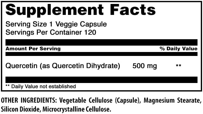 Amazing Formulas Quercetin 500mg 120 Veggie Capsules Supplement - Non-GMO - Gluten Free - Supports Overall Health & Well Being