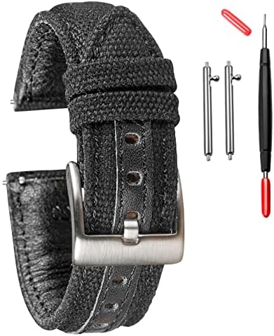 hemsut h Canvas Watch Bands, Quick Release Military Watch Strap, Fabric Replacement 18mm Watch Bands for Men
