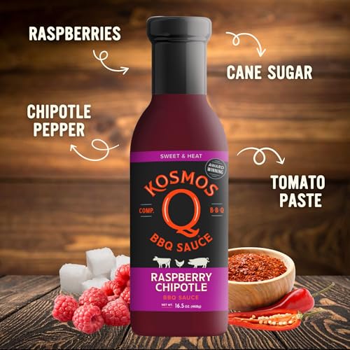 Kosmos Q Sweet Apple Chipotle BBQ Sauce, Tangy Natural Barbecue Sauce with Real Apples & Spicy Chipotle Peppers, Sweet & Spicy Glaze for Pork, Chicken, Ribs & More, Gluten Free, 15.5 Oz Bottle