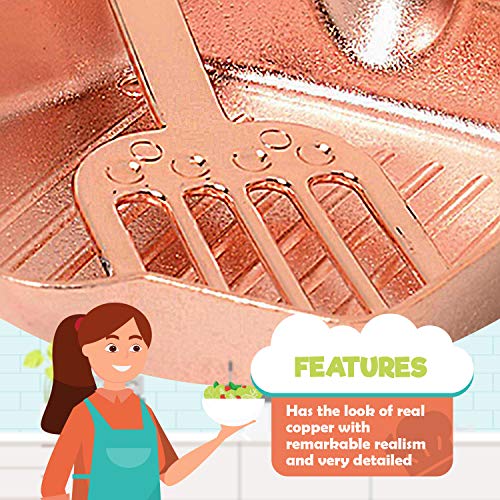 13 Piece Plastic Copper Look Cookware Set for Pretend Kitchen Play for Ages 3 Years and Up