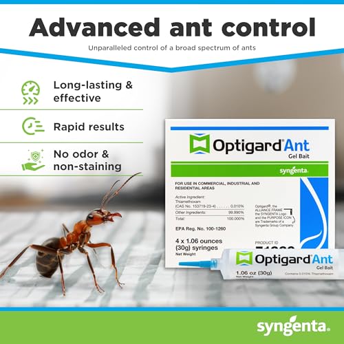 Optigard Ant Gel Bait, 4 Tubes x 30-Grams, 1 Plunger and 2 Application Tips, Effective Bait, Formulated with 0.01% Thiamethoxam
