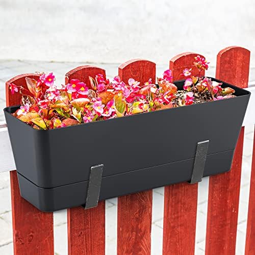 Skelang 3 Pcs Rectangular Plant Pot, 12" Watering Container with Drainage Hole, Window Planter Box with Saucer for Succulents, Flowers, Indoor Plants