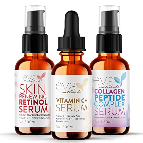 Eva Naturals Vitamin C Serum, Retinol, Niacinamide & Salicylic Acid, 1 oz | Hyaluronic acid, dark spots, brightening, dark spot remover & corrector, anti-aging