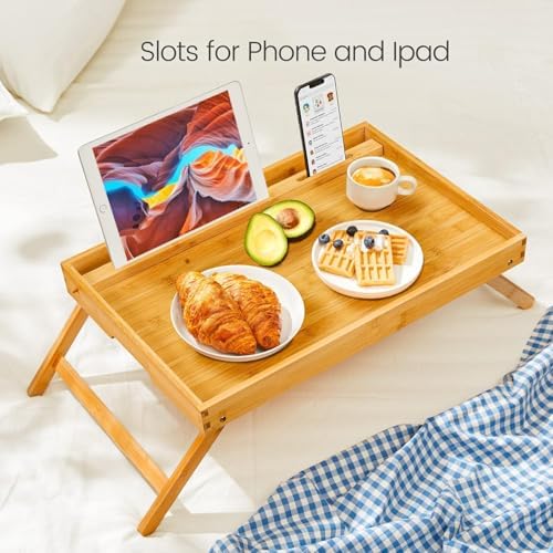 Bamboo Bed Tray Table with Foldable Legs, Breakfast Tray for Sofa, Bed, Eating, Working, Used As Laptop Desk Snack Tray by Pipishell