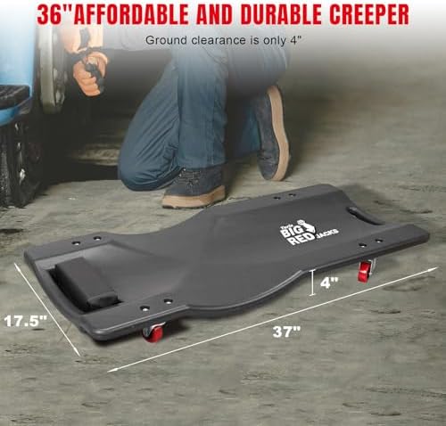 BIG RED 36" Rolling Garage Creeper, Shop Creeper Blow Molded Plastic Mechanic Cart with Padded Headrest with 4 Casters,350 LBS, Black,TR6240-P Torin