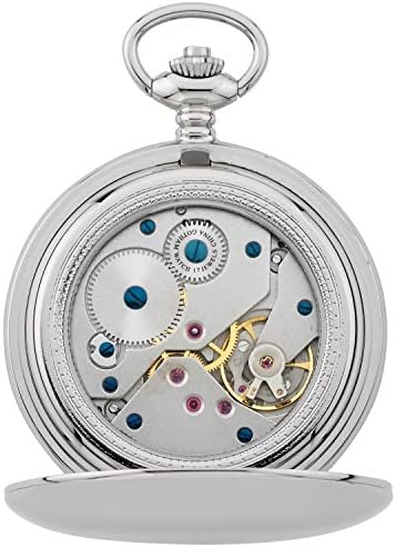 Gotham Men's Silver-Tone Railroad Dial Double Hunter 17 Jewel Mechanical Pocket Watch # GWC18806SB