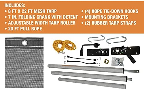 Buyers Products DTR7018 Aluminum Tarp System with Mesh Tarp, 7 x 18 Feet – Dump Body Tarp Kit, Dump Trailer Accessories, Heavy Duty Double-Stitched Hems, Brass Grommets, Telescoping Roller
