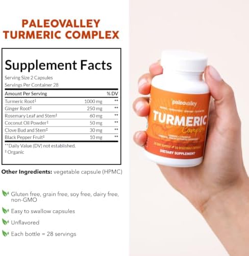 Paleovalley Organic Turmeric Complex, with Ginger & Black Pepper, Superfood