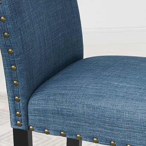 Biony Blue Fabric Counter Height Stools with Nailhead Trim, Set of 2
