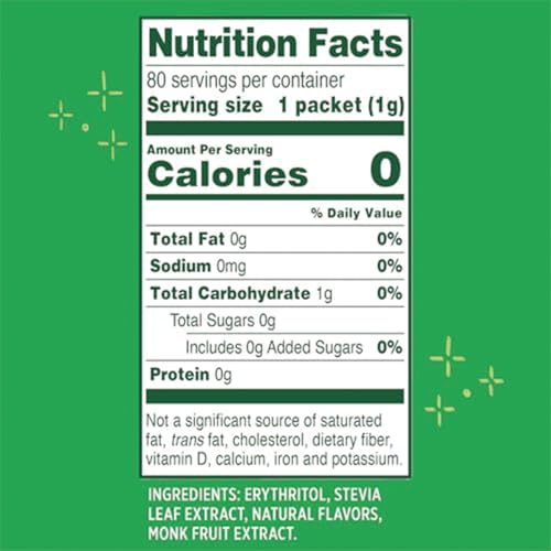 Whole Earth Sweetener Co. NATURE SWEET Stevia & Monk Fruit Sweetener, Erythritol Sweetener, Sweet Leaf Stevia Packets, Sugar Substitute, Natural Sweetener, 80 Count
