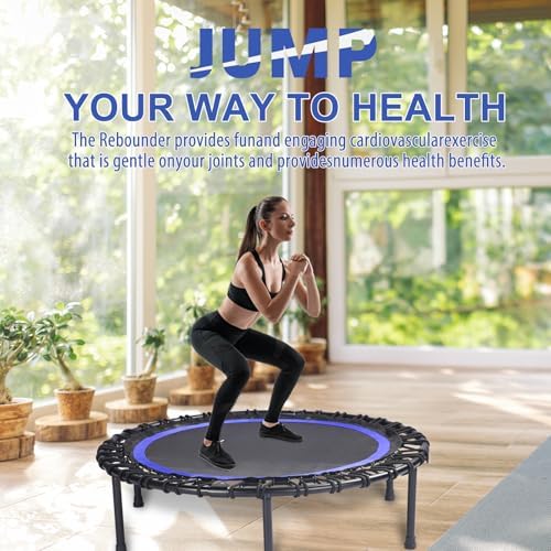 40" Mini Trampoline for Adults, Fitness Rebounder with Elastic Bands, Indoor Exercise Trampoline, Low Impact Workout Equipment for Home Gym