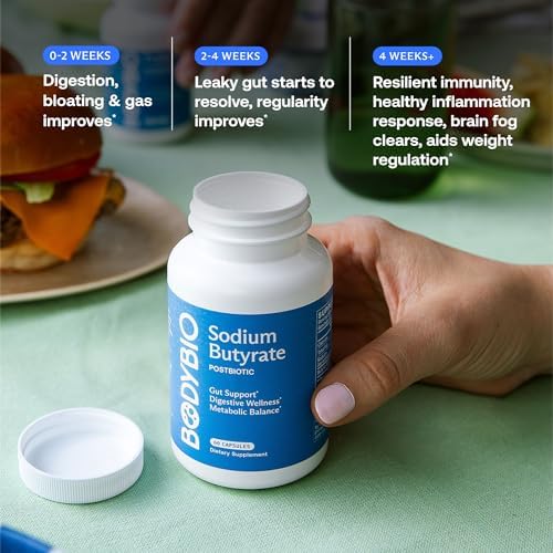 BodyBio Butyrate Sodium- Postbiotic for Gut & Digestive Support | Gut Health, Digestive Support, Bloating, Gas & Constipation Relief, Leaky Gut Repair