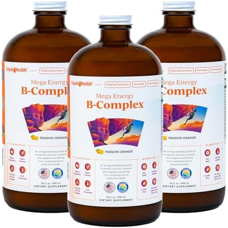 LIQUIDHEALTH Mega Energy Methylated B-Complex, Adult Liquid Vitamin Supplement - Increase Energy, Relieve Stress & Fatigue, Immune Support, Heart & Gut Health - Made in USA, Vegan, Sugar-Free (32 oz)