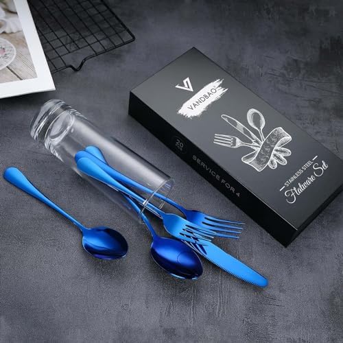 VANDBAO Rainbow Flatware Cutlery Silverware Set 20 Pieces, Stainless Steel Colorful Utensils, Tableware Set Service for 4, Include Knife/Fork/Spoon