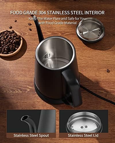 DmofwHi 1000W Gooseneck Electric Kettle (1.0L), 100% Stainless Steel BPA Free Tea Kettle with Auto Shut - Off Protection