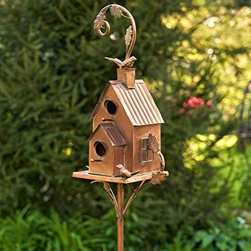 Copper Colored Multi-Birdhouse Stakes, Room for 2 Bird Families in Each (Farm Silos)