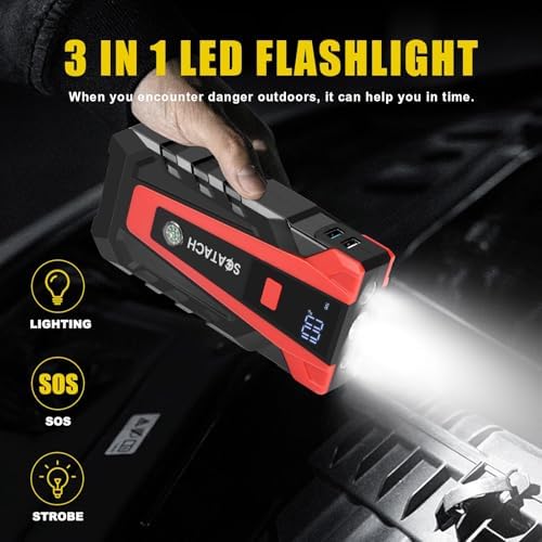 Scatach 6000A Car Battery Jump Starter,12V Portable Jump Starter Battery Pack (up to 9.0L Gasoline and 7.0L Diesel Engine), Jump Box with 3 Modes Flashlights, Jumper Cables, LED Display