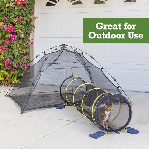 Kitty Compound Outdoor Cat Enclosure and Tunnel, Play Tents | Portable playhouse setup letting indoor felines enjoy fresh air outside while staying contained, safe and secure at all times