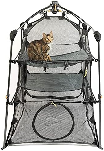 Kitty Compound Outdoor Cat Enclosure and Tunnel, Play Tents | Portable playhouse setup letting indoor felines enjoy fresh air outside while staying contained, safe and secure at all times